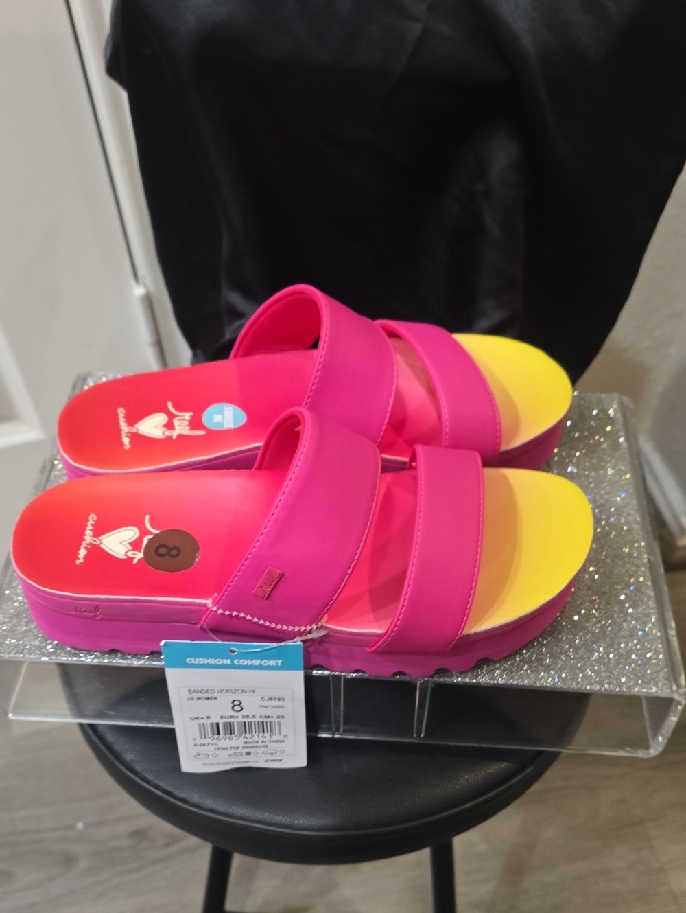 Reef Banded Horizon Hi Double-Strap Slide Sandal- Pink Orange - Picture 9 of 10